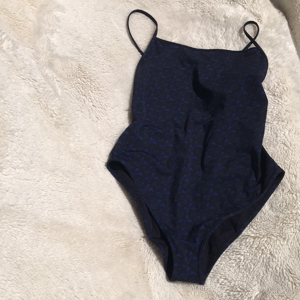 New Authentic Burberry TB Logo Print One-Piece Swimsuit - Royal Blue